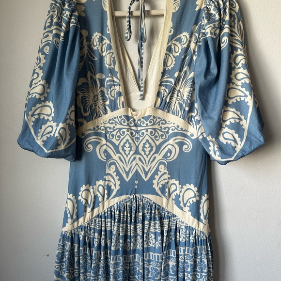 FARM RIO ANTHROPOLOGIE Elegant Blue and Cream Women's Dress - Picture 10 of 14